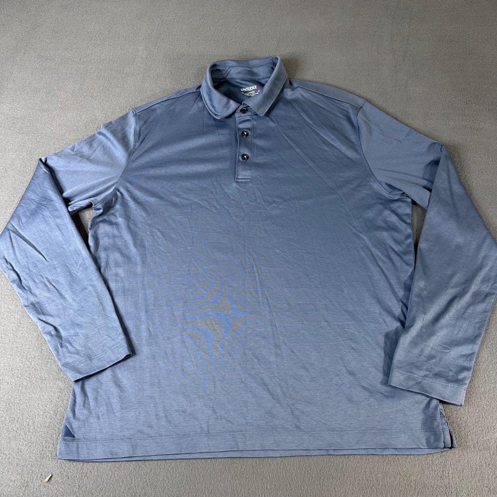 UNTUCKit Damaschino Long Sleeve Polo Shirt Blue Mens Large 40251 Cotton